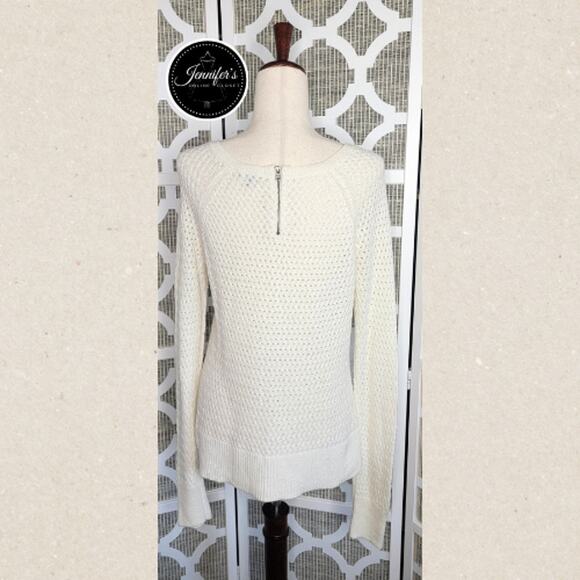 American Eagle Outfitters Women's Cream Open Weave Back Zip Sweater Size M - Picture 5 of 9